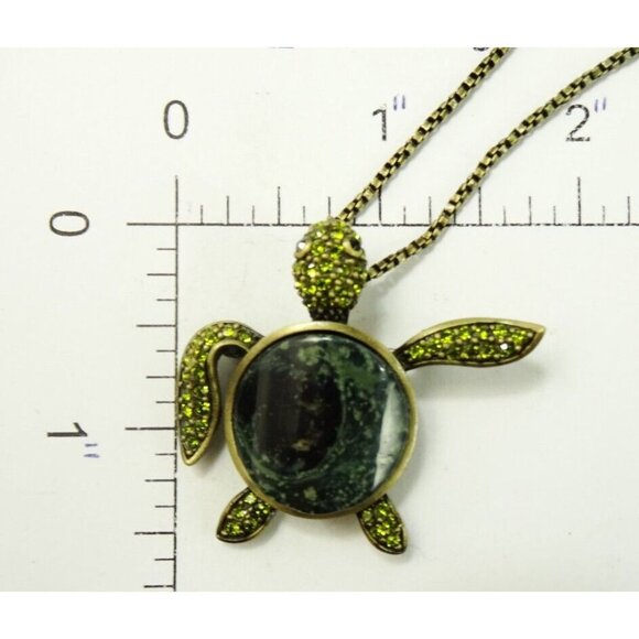 Butler Designer Necklace Turtle Pendant Brooch Combo Green Rhinestones Bling - Picture 6 of 7